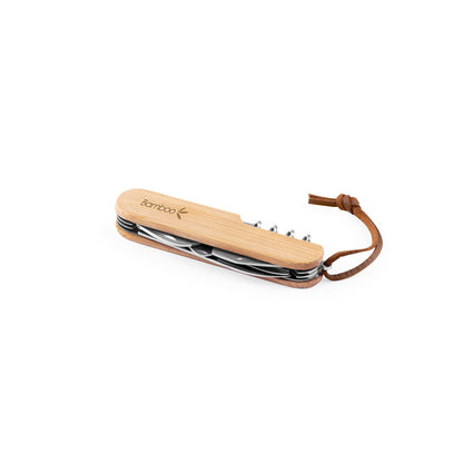 RYKER - Coltello tascabile multifunzionale in bambù e acciaio inossidabile con manico in PU - Cod. 94366