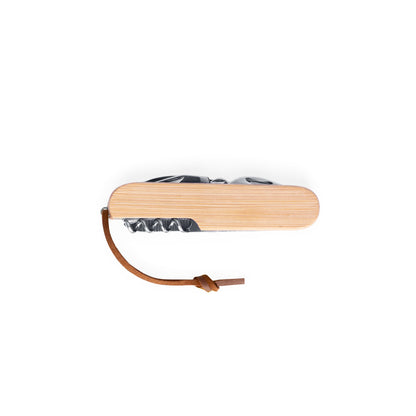 RYKER - Coltello tascabile multifunzionale in bambù e acciaio inossidabile con manico in PU - Cod. 94366