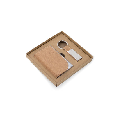 GOSLING - Set composto da un portacarte e da un portachiavi, entrambi in metallo e sughero - Cod. 95099