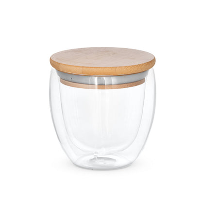 ECUADOR M - Bicchiere in Vetro Borosilicato con Tappo in Bambù  250mL - Cod. 94766