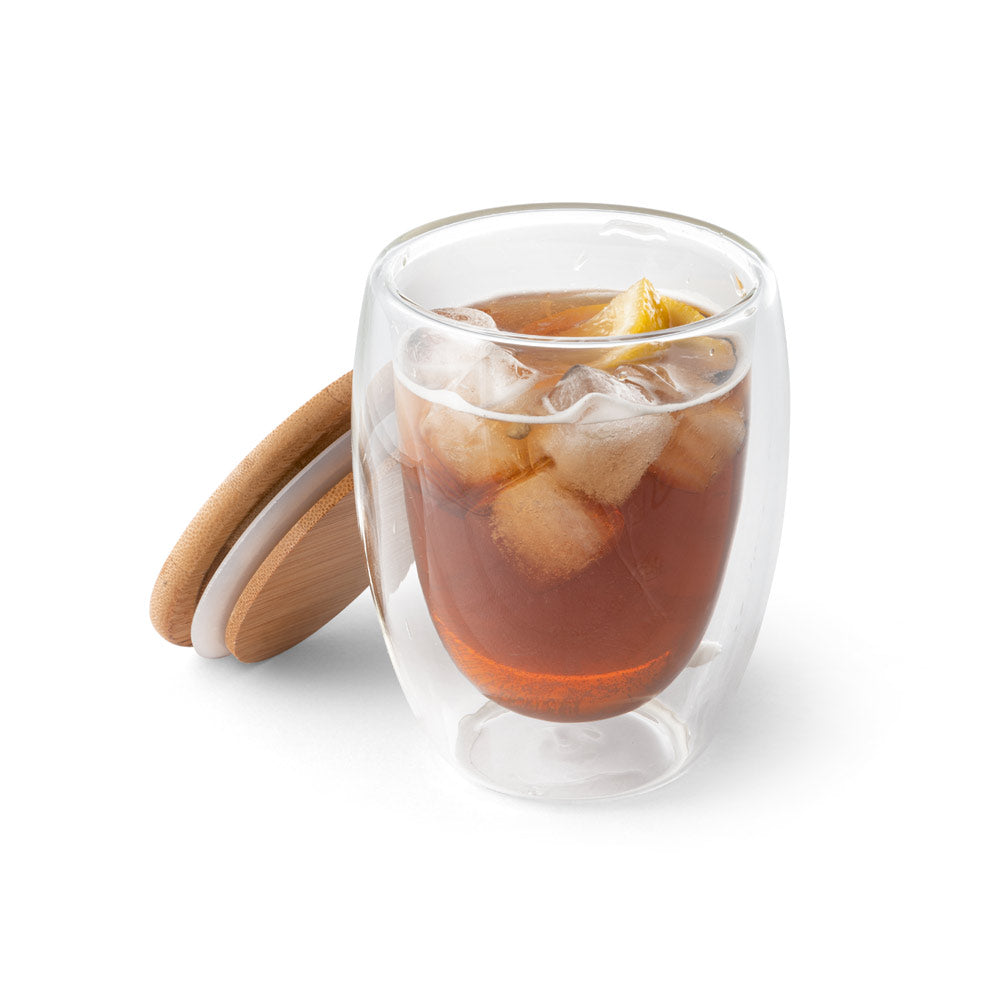 ECUADOR L - Bicchiere in Vetro Borosilicato con Tappo in Bambù 350mL - Cod. 94767