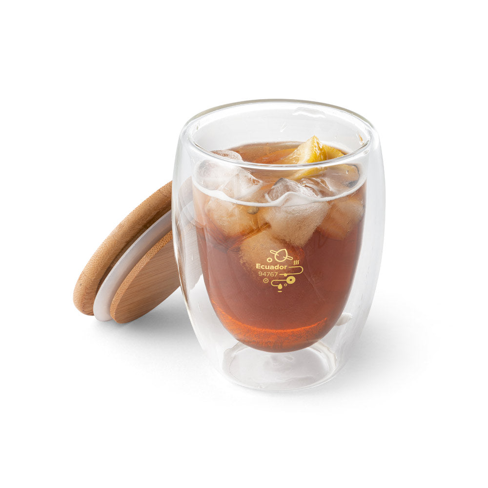 ECUADOR L - Bicchiere in Vetro Borosilicato con Tappo in Bambù 350mL - Cod. 94767