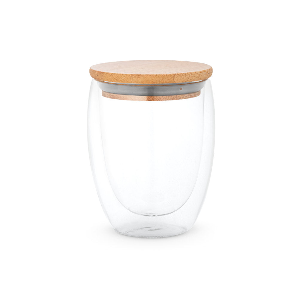 ECUADOR L - Bicchiere in Vetro Borosilicato con Tappo in Bambù 350mL - Cod. 94767