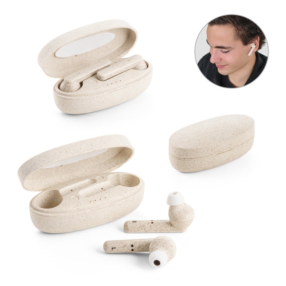 FOURIER - Auricolari Wireless con Surata della Batteria di 3 Ore in Fibra di Paglia di Grano e PP - Cod. 97938