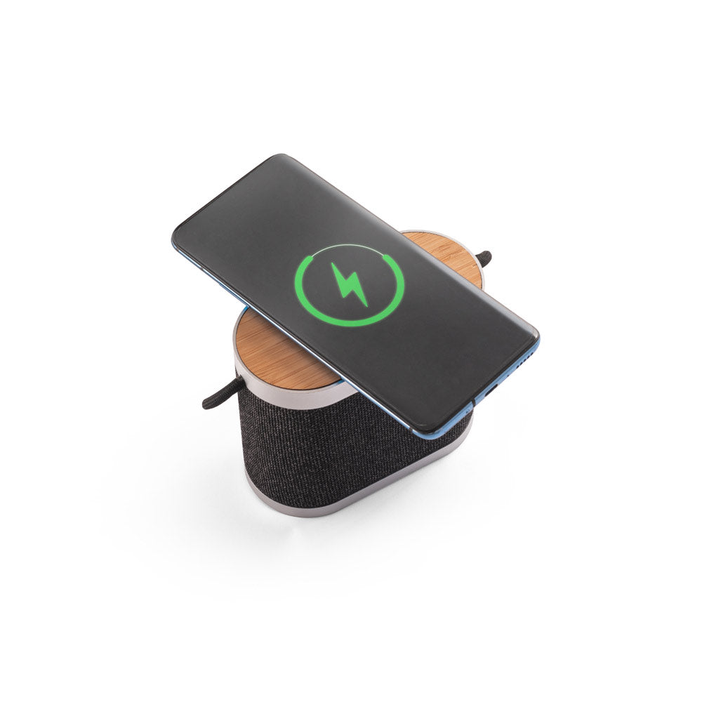 GUETTA - Altoparlante da 5W con Caricatore Wireless Superveloce da 15W e Autonomia di 2 ore in Bambù e PET - Cod. 97183