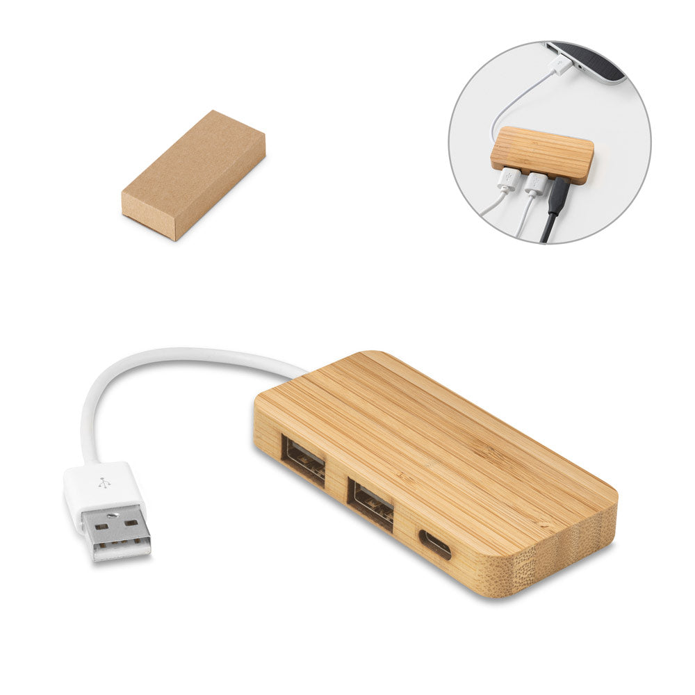 MOSER - HUB con 2 porte USB-A e 1 USB-C in Bambù - Cod. 97127