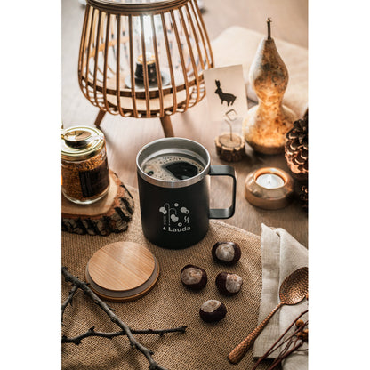 LAUDA - Tazza in Acciaio Inossidabile con Coperchio in Bambù 420mL - Cod. 94276