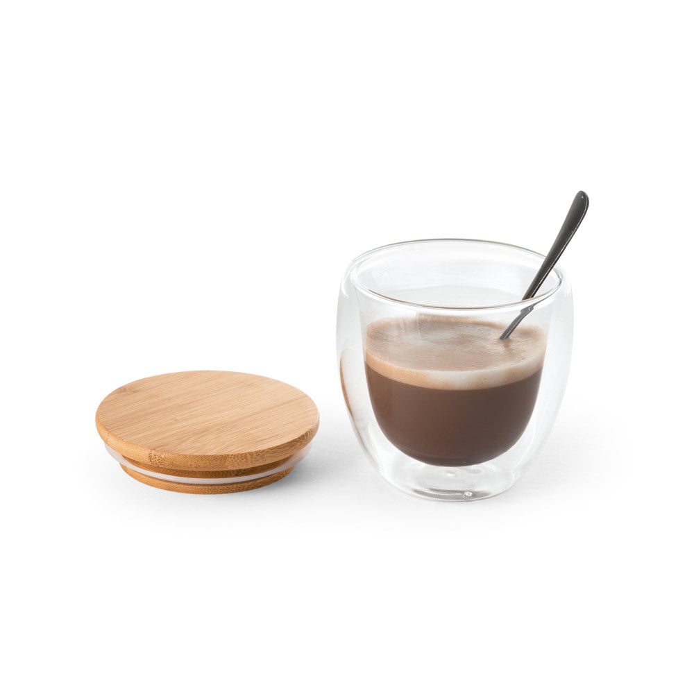 ECUADOR M - Bicchiere in Vetro Borosilicato con Tappo in Bambù  250mL - Cod. 94766